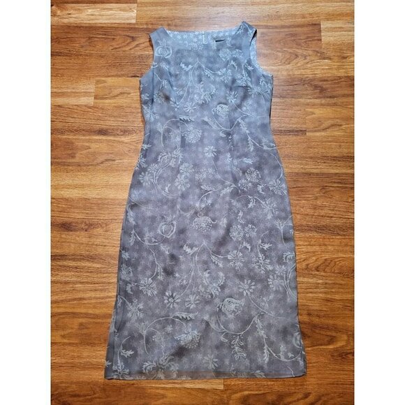 Vintage Mica Size 6 Gray Floral‎ Midi Dress Y2K Grunge - Picture 1 of 7